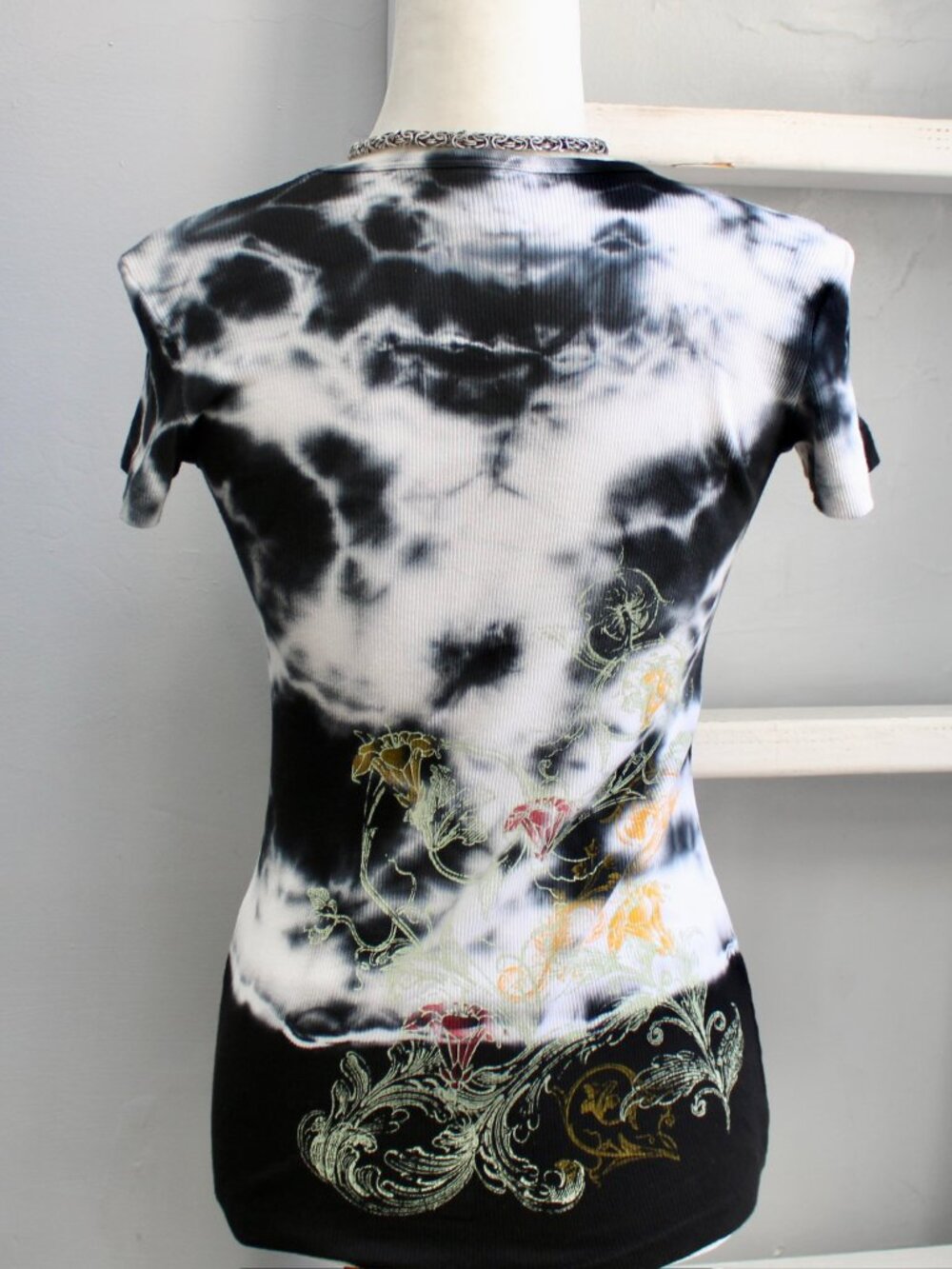 Vintage Y2K Sledge USA Embellished Graphic Tie Dye Black Sz Small Baby Tee - Picture 2 of 9
